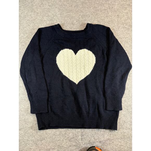 Vintage 70s Heart Shape Sweater Womens L Navy Ribbed Cable Knit Crewneck Retro - Picture 1 of 4